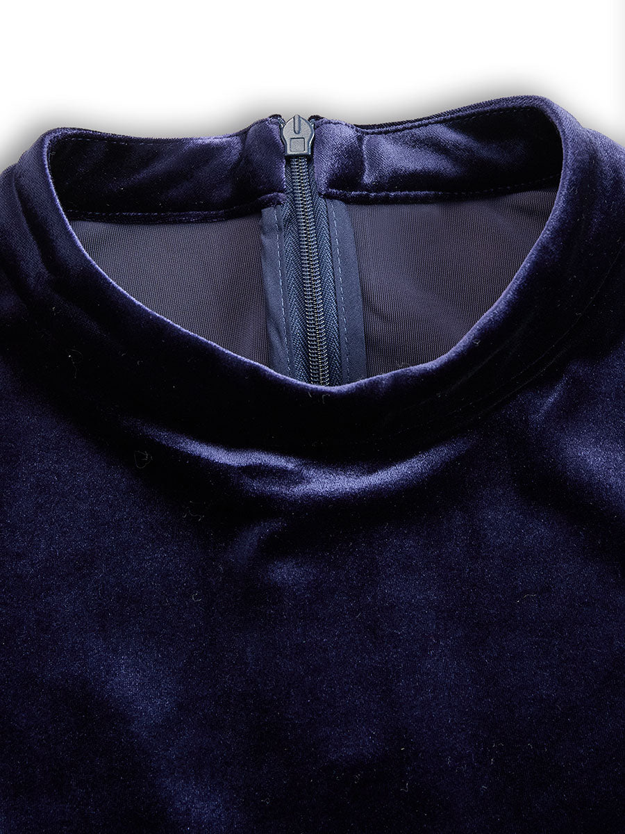 Liora™ | Robe Midi Bleu Marine à Manches Longues