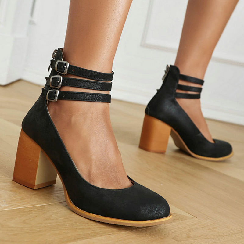 Casilda | Smooth sandals with ankle strap and chunky heel
