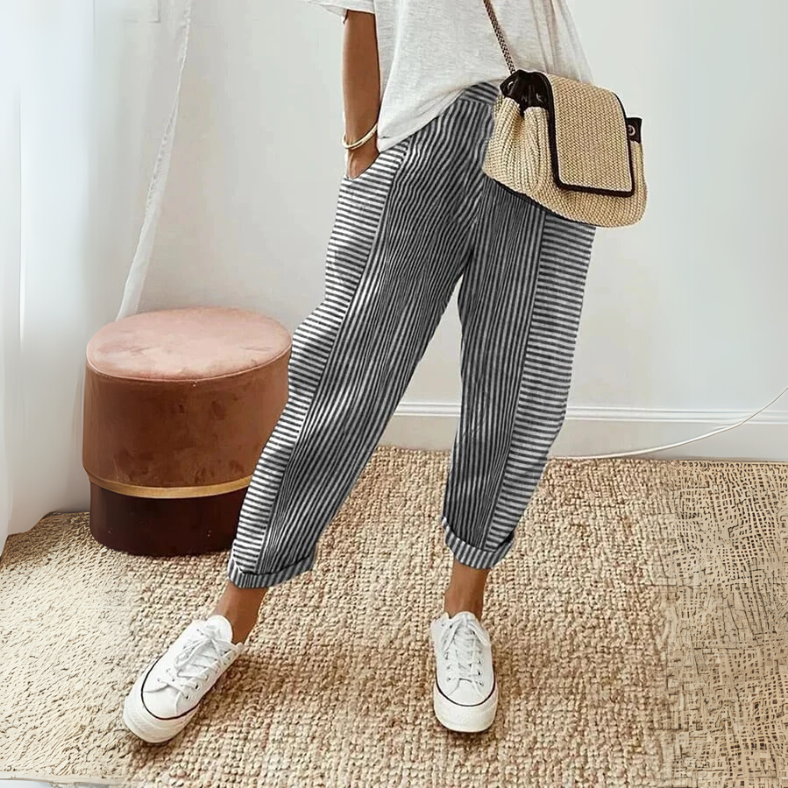FLORIANE™ - Pantalon Rayé Boho Détendu