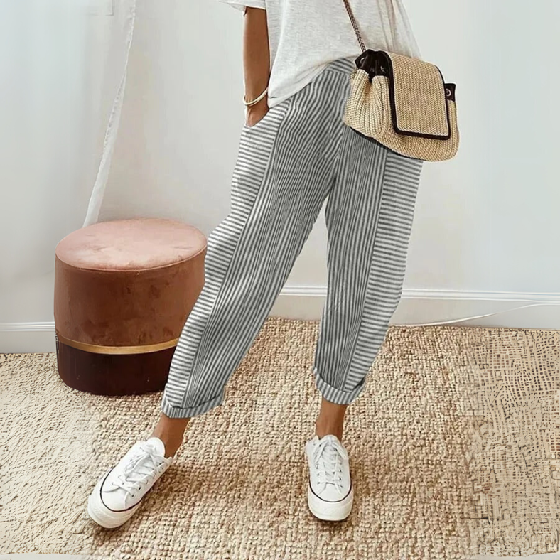 FLORIANE™ - Pantalon Rayé Boho Détendu