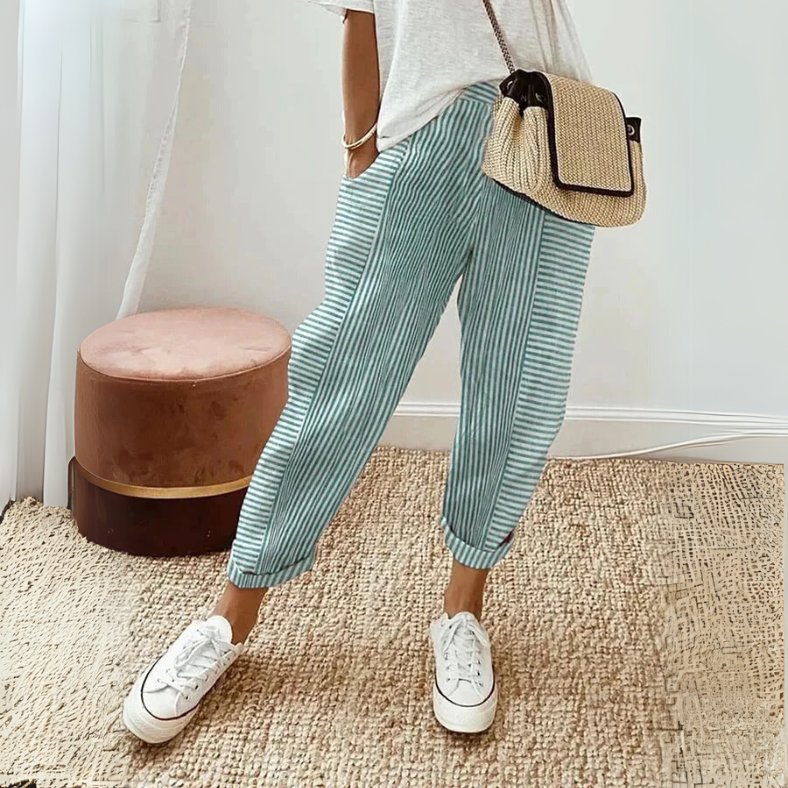 FLORIANE™ - Pantalon Rayé Boho Détendu