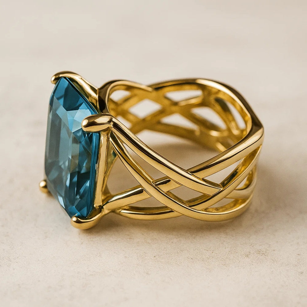 Bague Vintage en Zirconia Bleu et Or