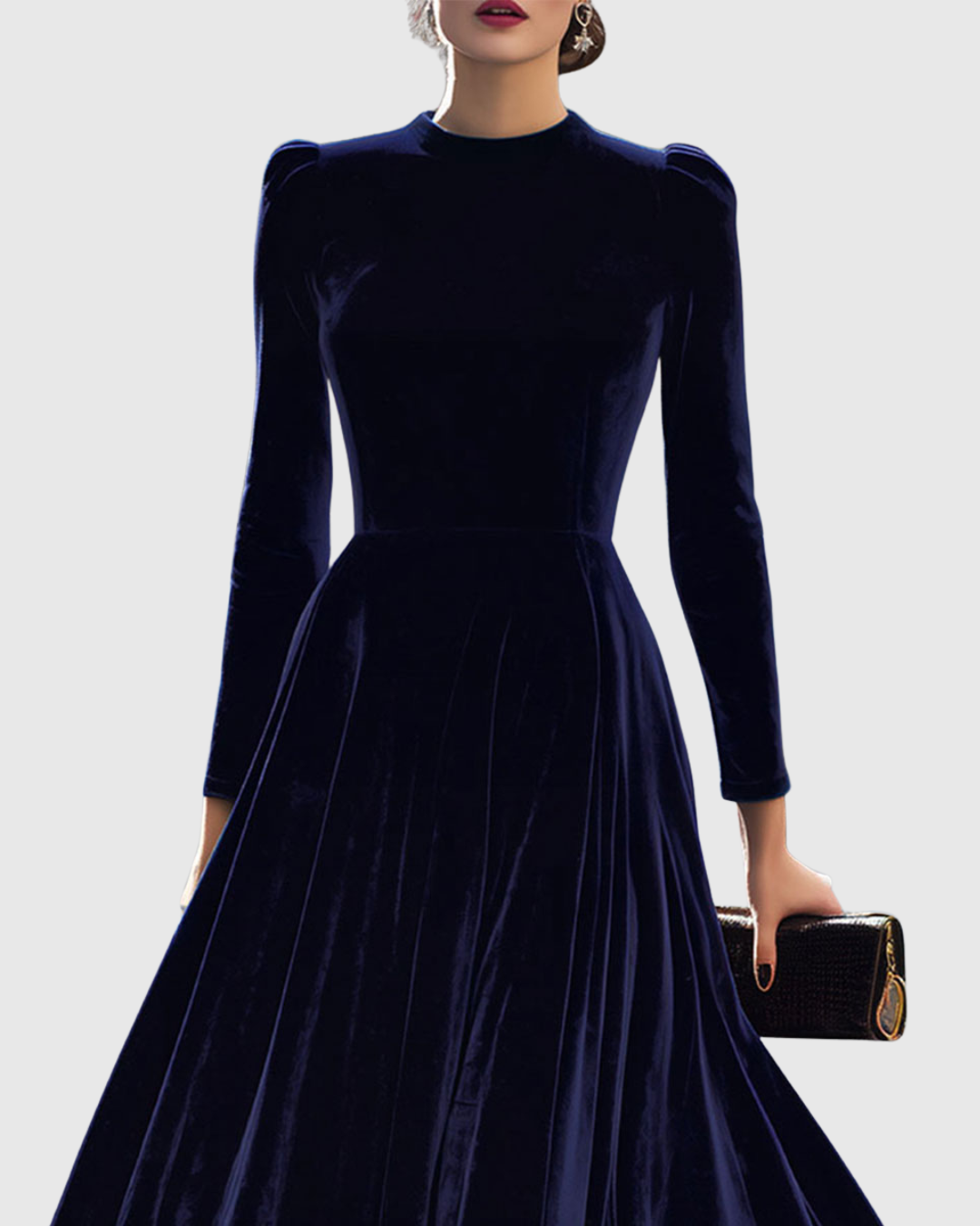 Liora™ | Robe Midi Bleu Marine à Manches Longues