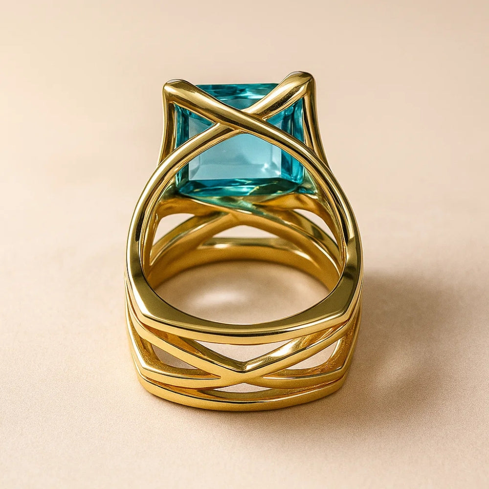 Bague Vintage en Zirconia Bleu et Or