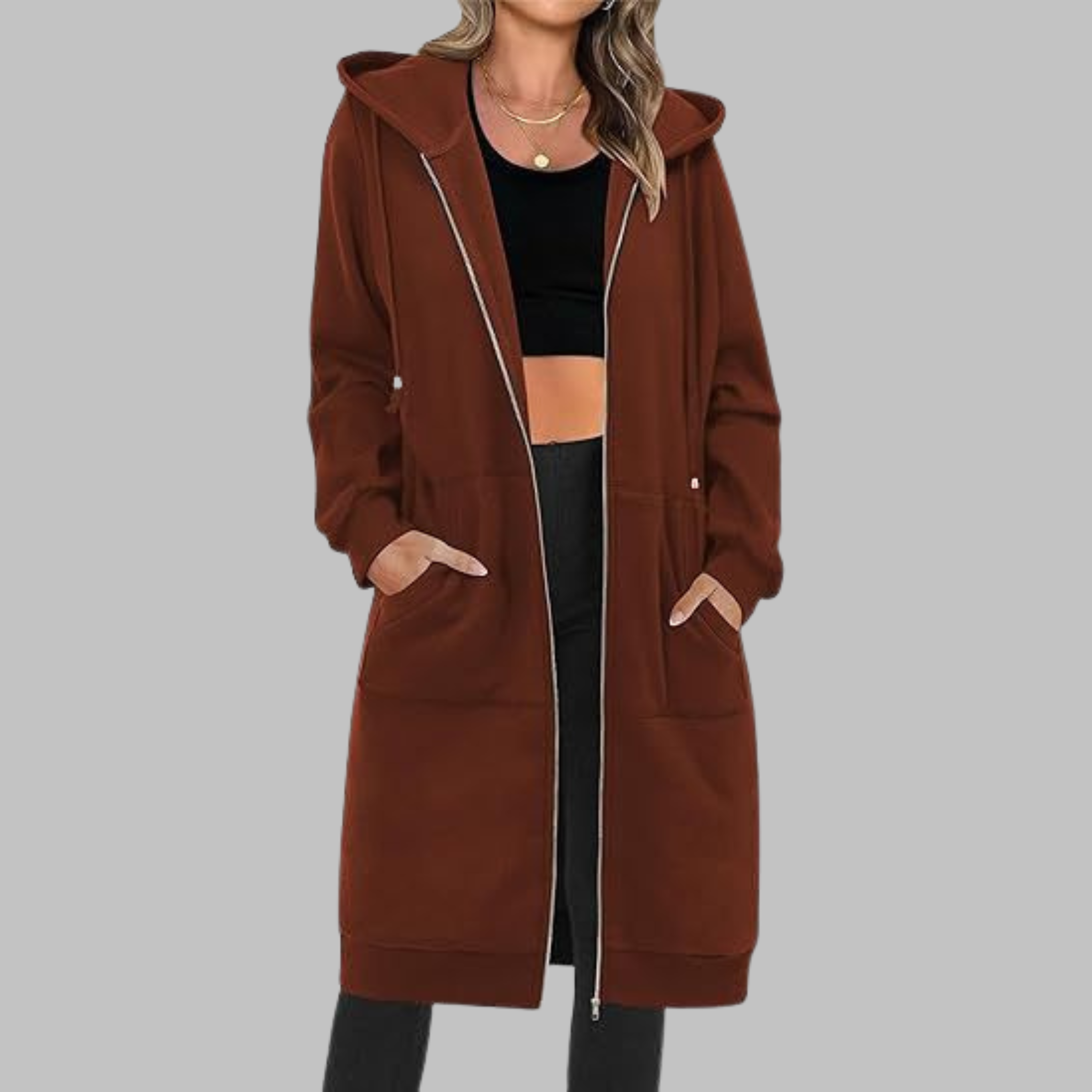 TIOMARA™ - Veste longue oversize à zip décontractée