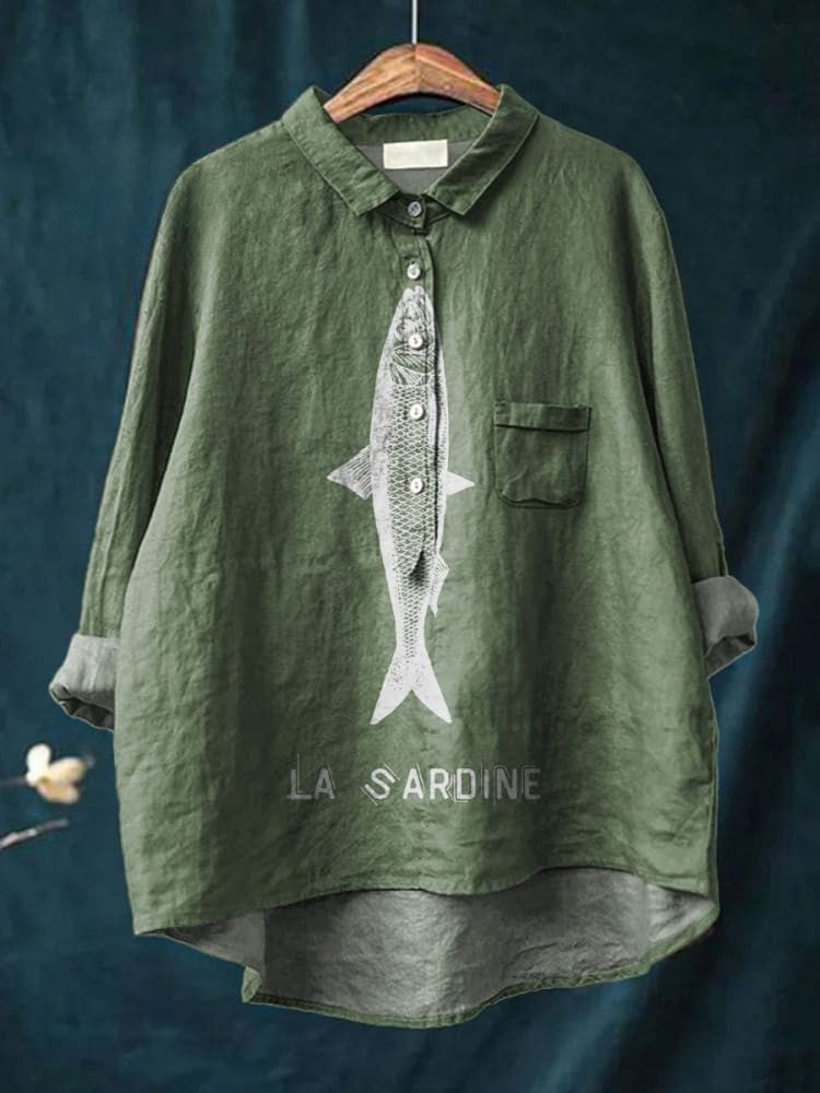 Chemise décontractée imprimée Sardine Vis pour femmes