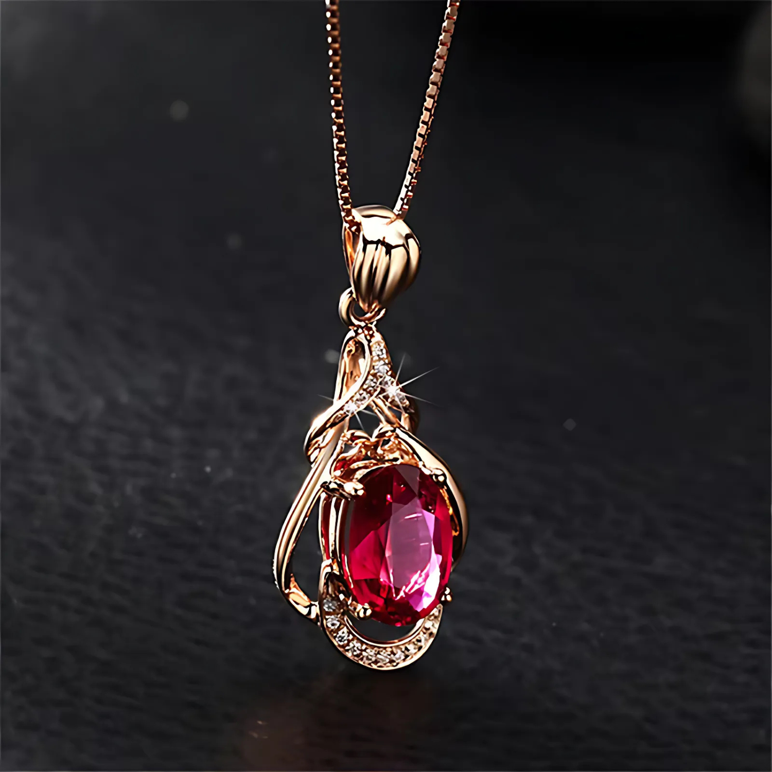 Exquisite Rote Kristall Gold Halskette