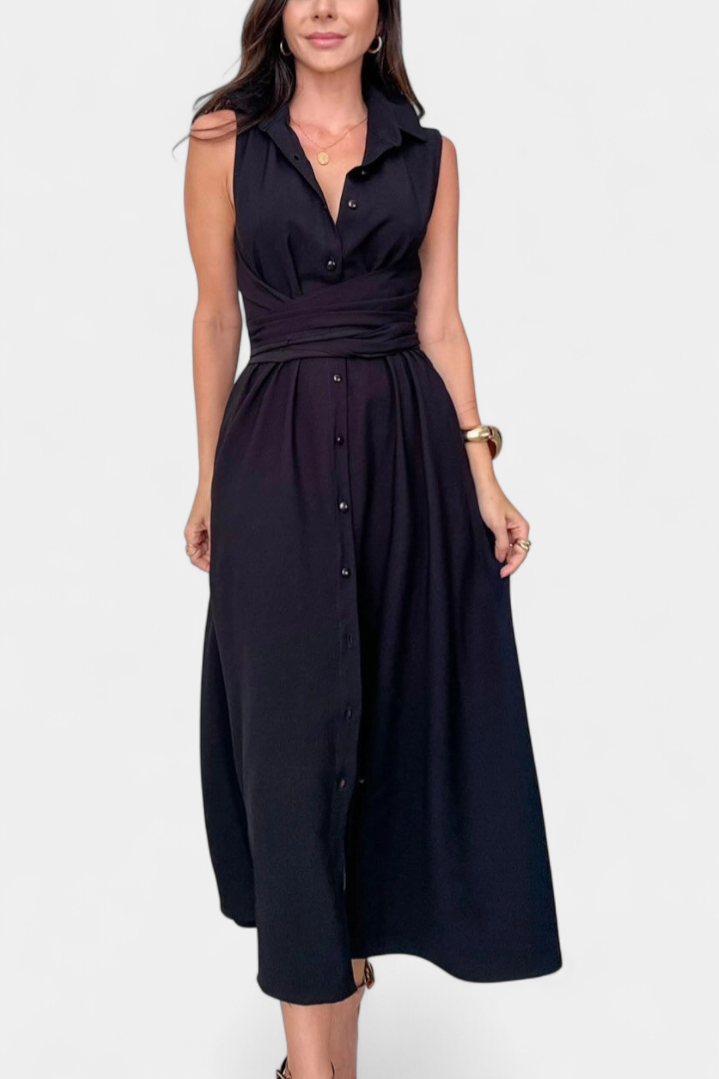 Meryl Shirt Dress with Button and Adjustable Bow