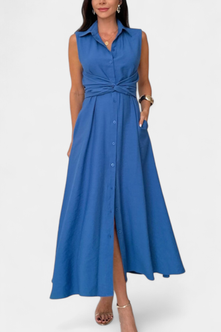 Meryl Shirt Dress with Button and Adjustable Bow
