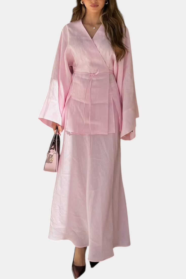 Zelda V-Neck T-Shirt and Skirt Set with Slit