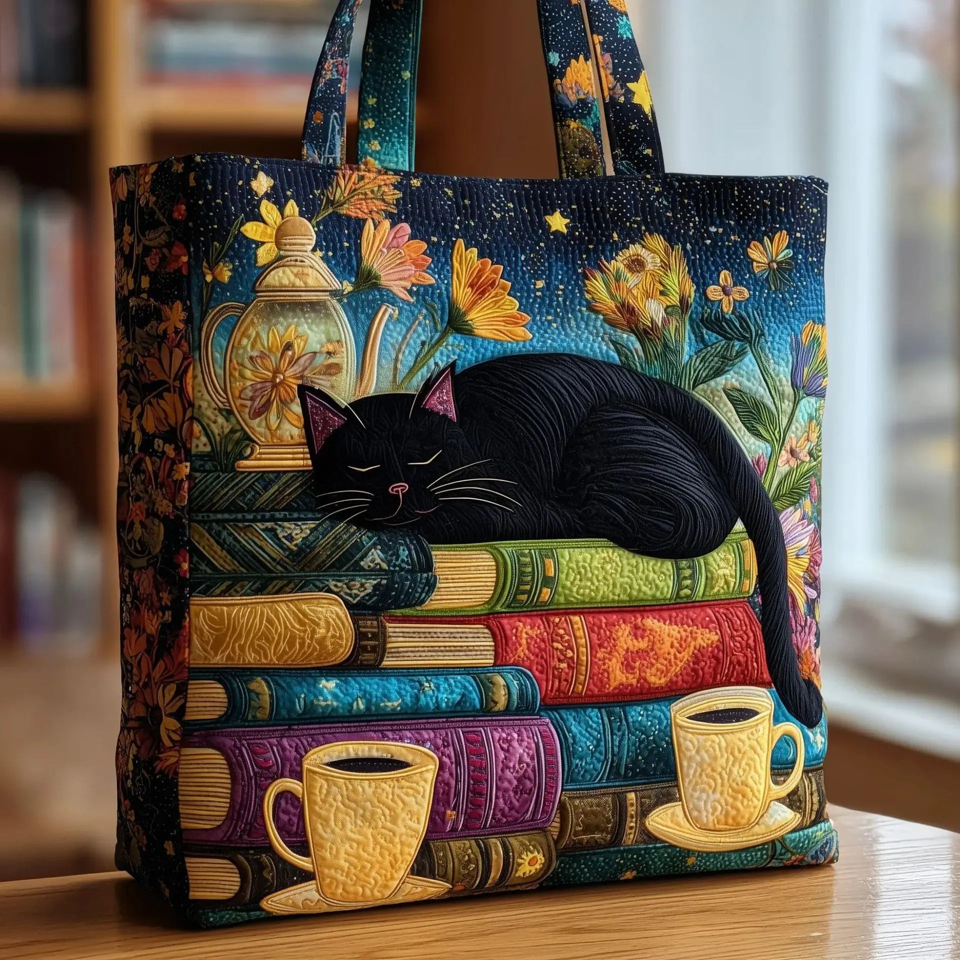 Sac Artisanal Matelassé - Chat Noir et Café