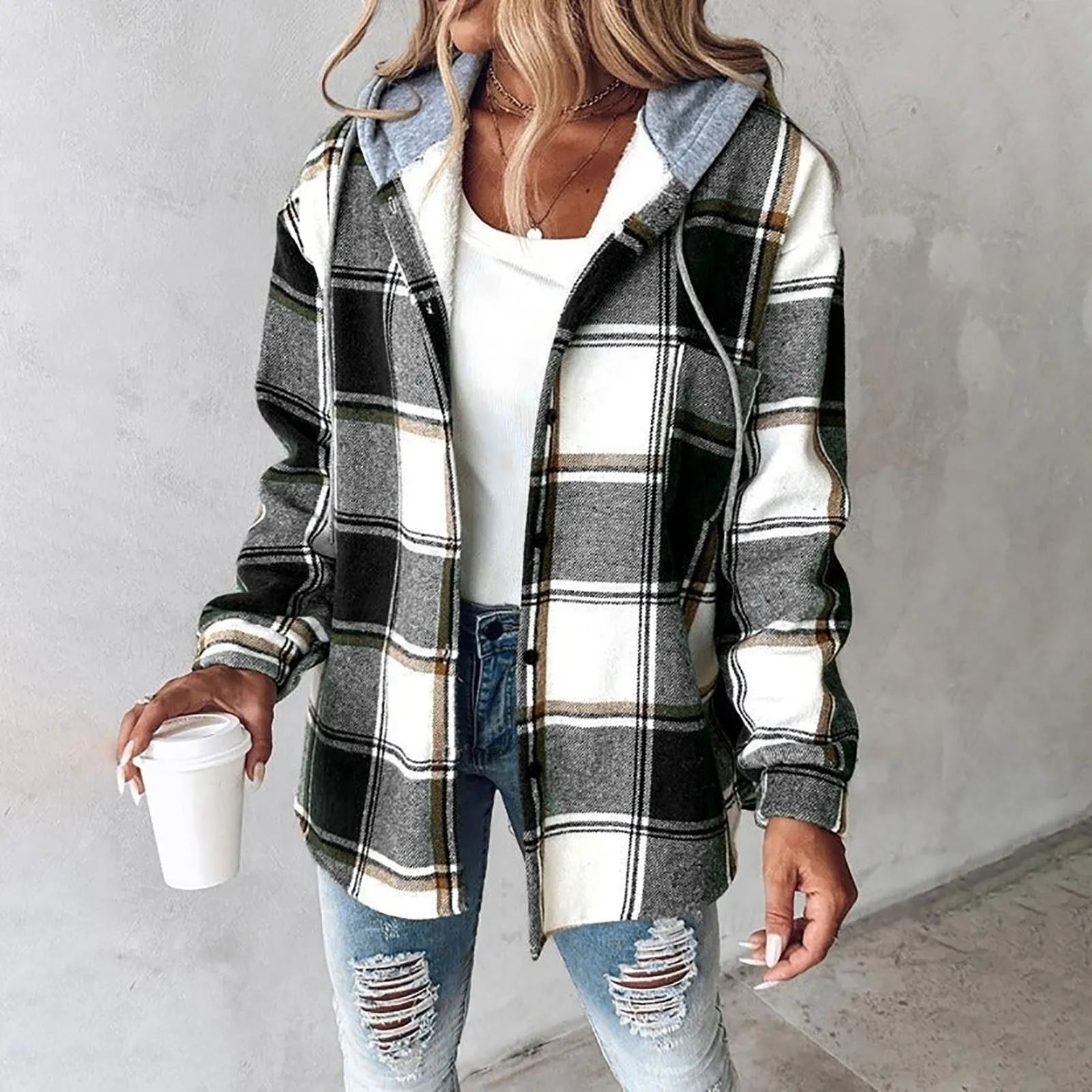 PAIGE™ - Veste à Capuche à Carreaux Chic à Manches Longues
