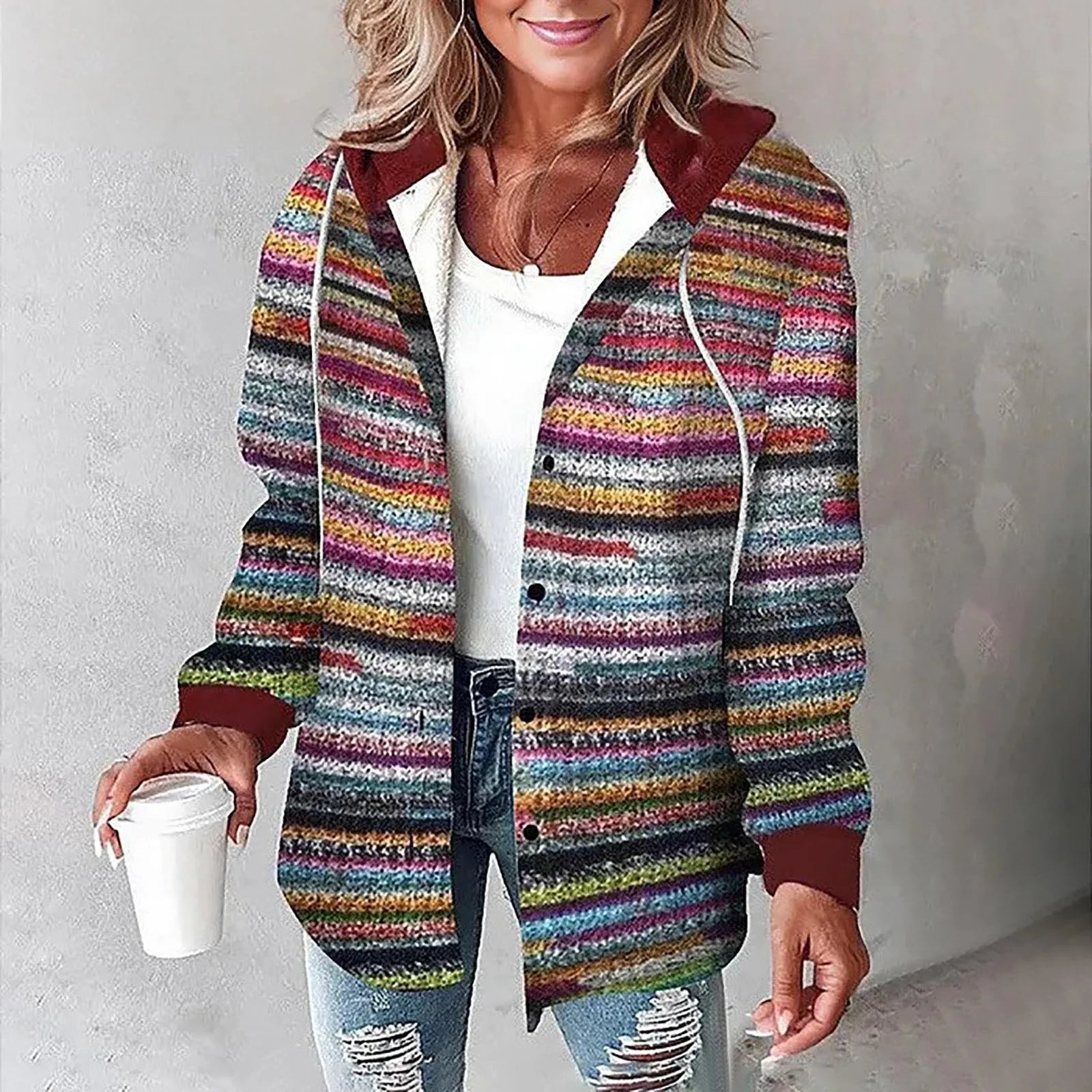 PAIGE™ - Veste à Capuche à Carreaux Chic à Manches Longues