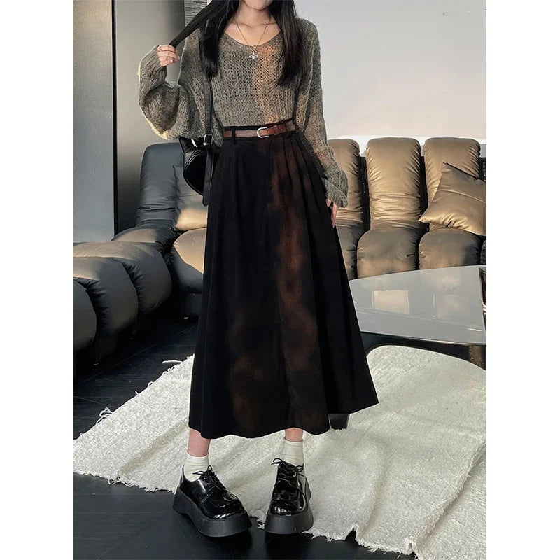 ESTELLE™ – Jupe Midi en Velours Côtelé Classique