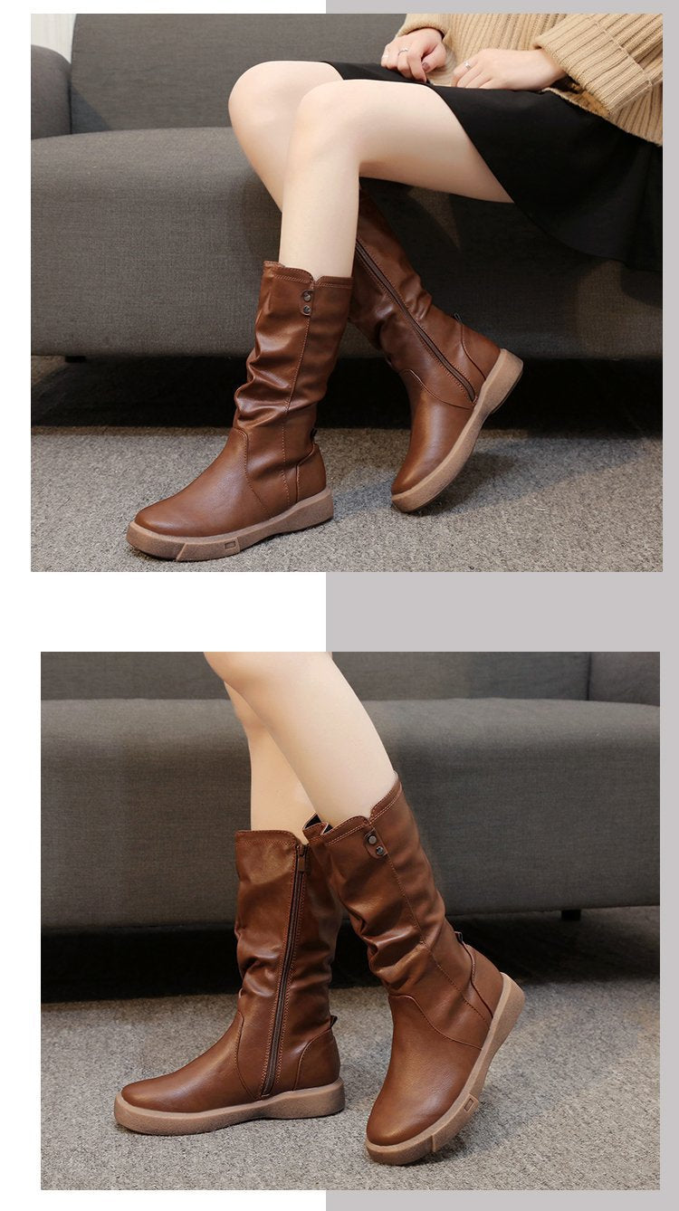 Bottes en Cuir Végan Imperméables avec Fermeture Éclair