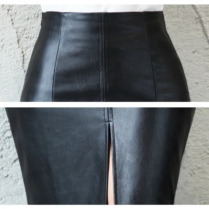 MONIQUE™ – Jupe Crayon Noire en Cuir Élégant