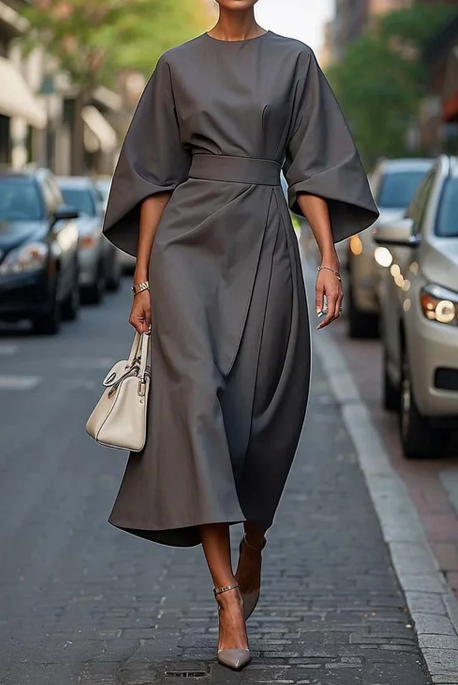 Matzliah™ | Elegant Lantern Sleeve Dress