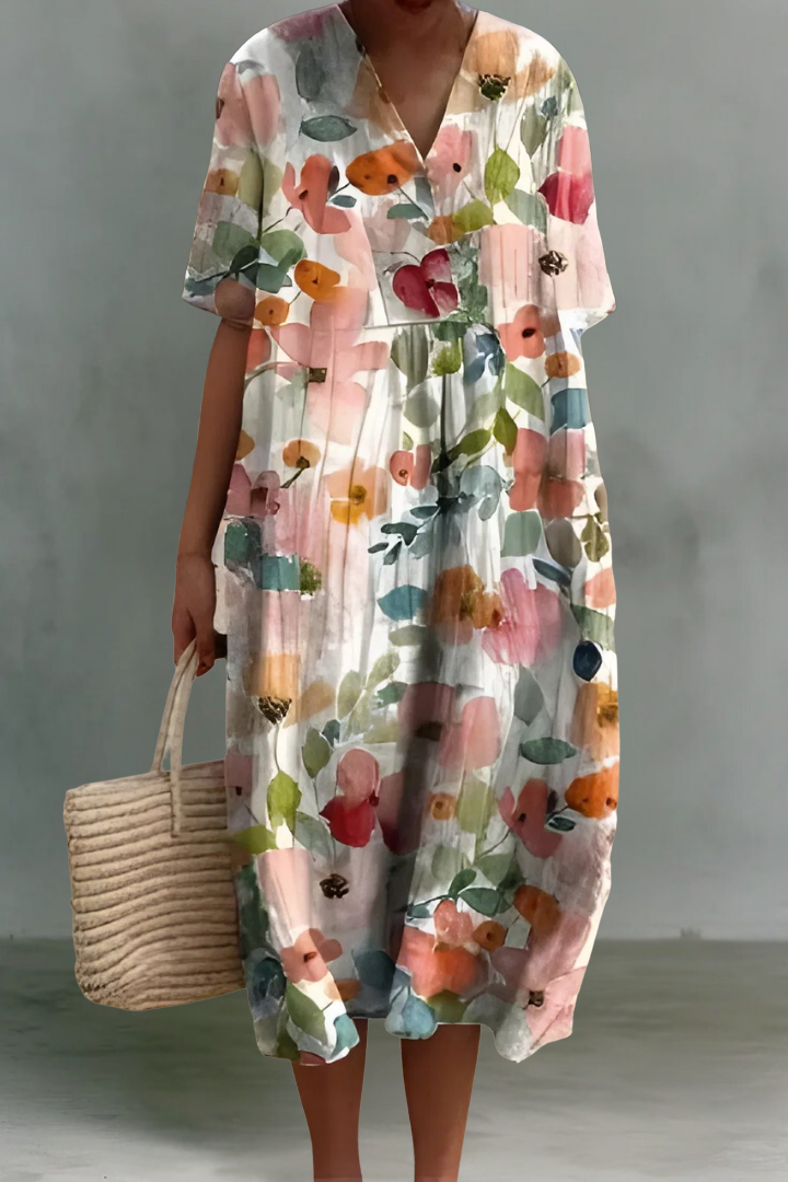 Loraine | Robe Midi en Lin à Col V