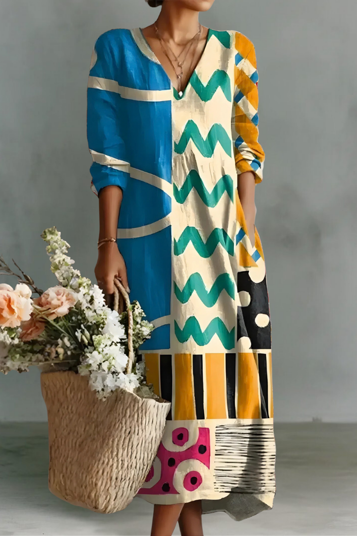 Talia | Robe en Lin à Col V et Manches Longues