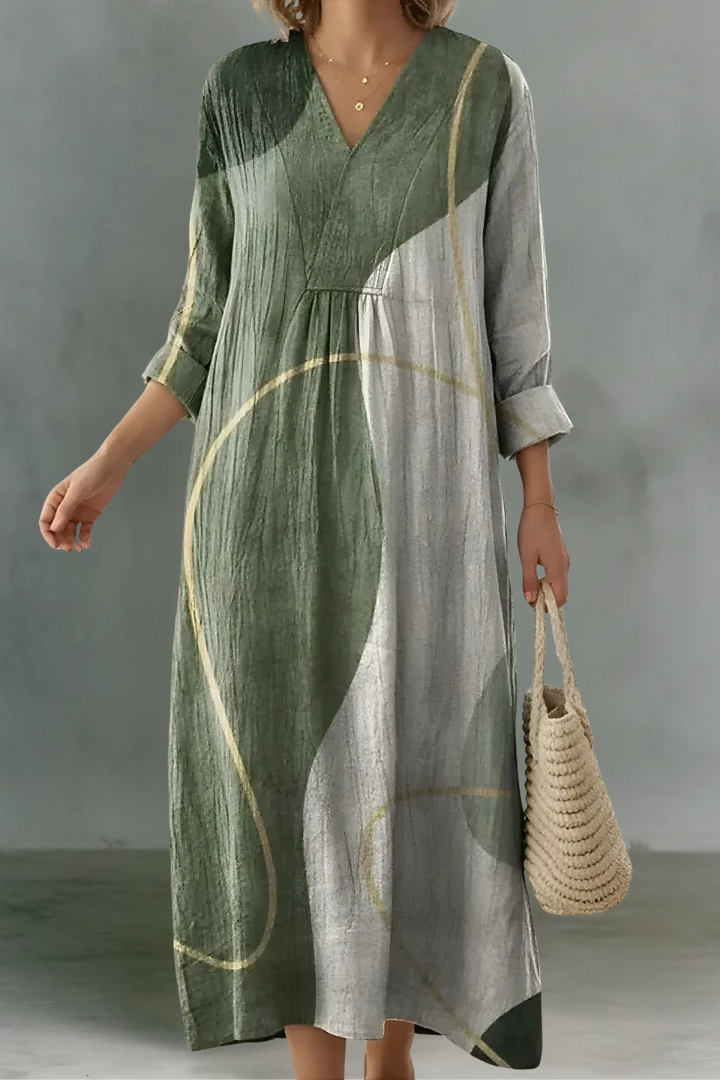 Mina | Linen V-Neck Long Sleeve Dress