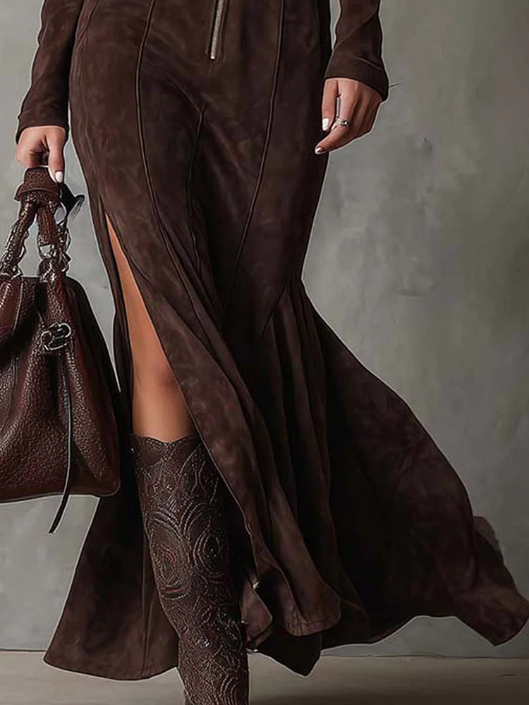 Jess | Robe en Suède avec Ceinture et Fermeture Éclair