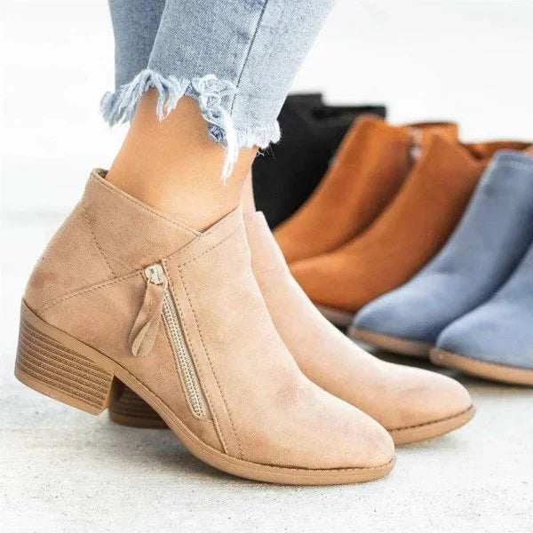 Bottines Femme – Design à Glissière Latérale avec Talon Bas