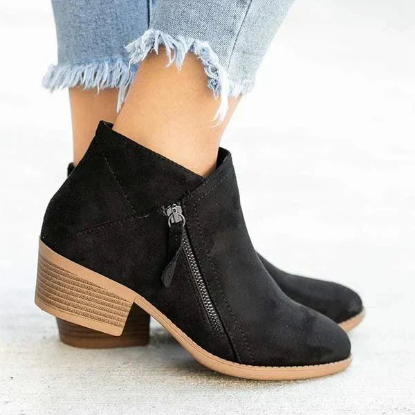 Bottines Femme – Design à Glissière Latérale avec Talon Bas
