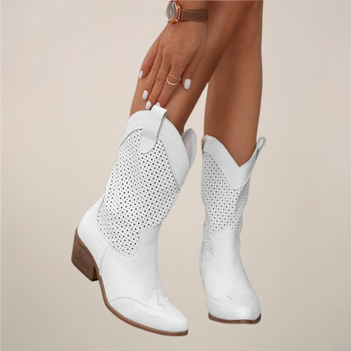 Bottes western perforées pour femmes mi-mollet