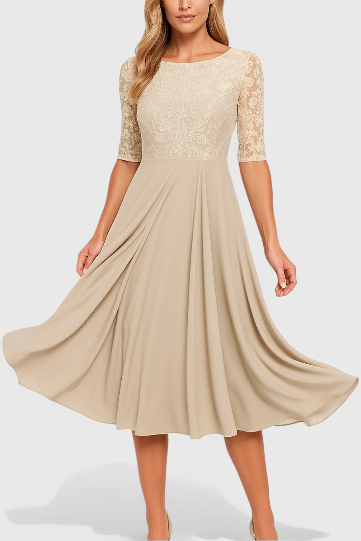 Abby | Robe Midi à Encolure Illusion Brodée