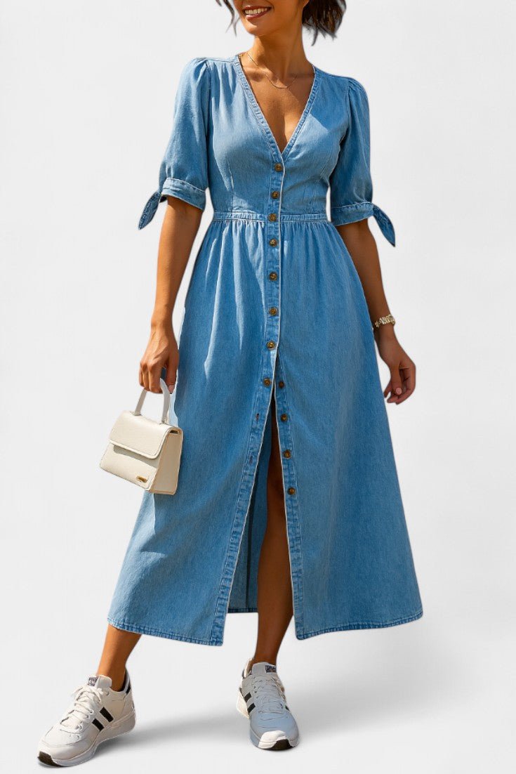 Adelina | Robe Midi à Boutons et Décolleté en V