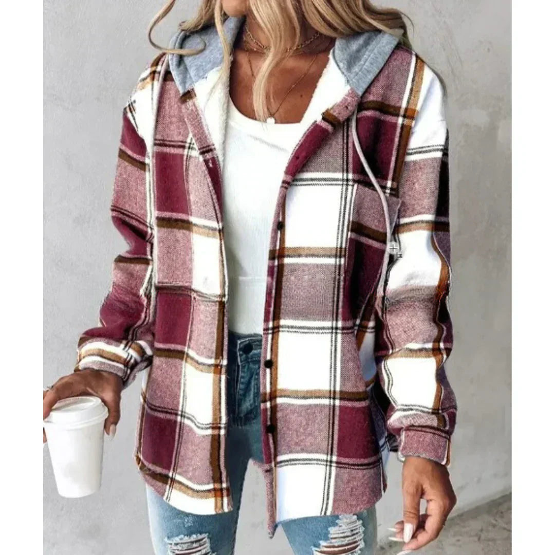 PAIGE™ - Veste à Capuche à Carreaux Chic à Manches Longues