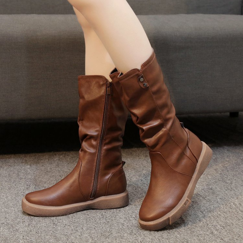 Bottes en Cuir Végan Imperméables avec Fermeture Éclair