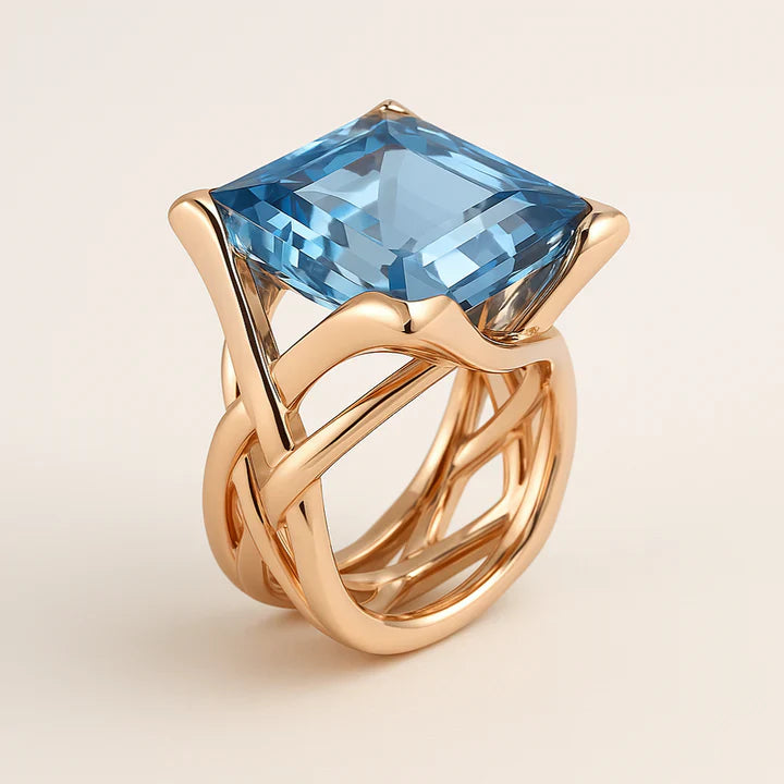 Bague en Zirconia Bleu Vintage Or Rose