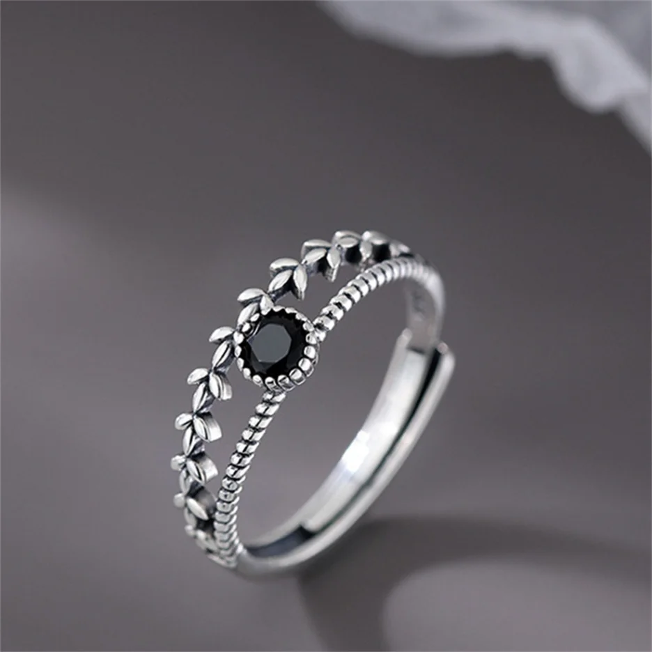 Bague en Argent Sterling Feuille Onyx