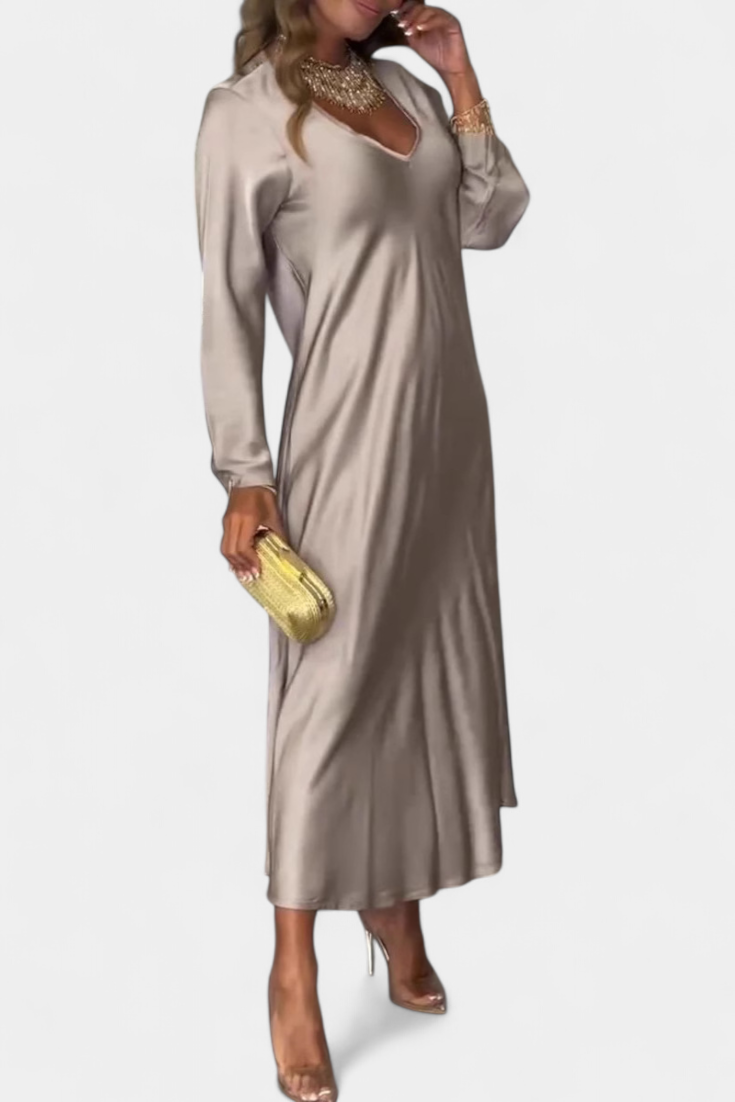 Robe Riva Flottante avec Décolleté en V et Manches Longues