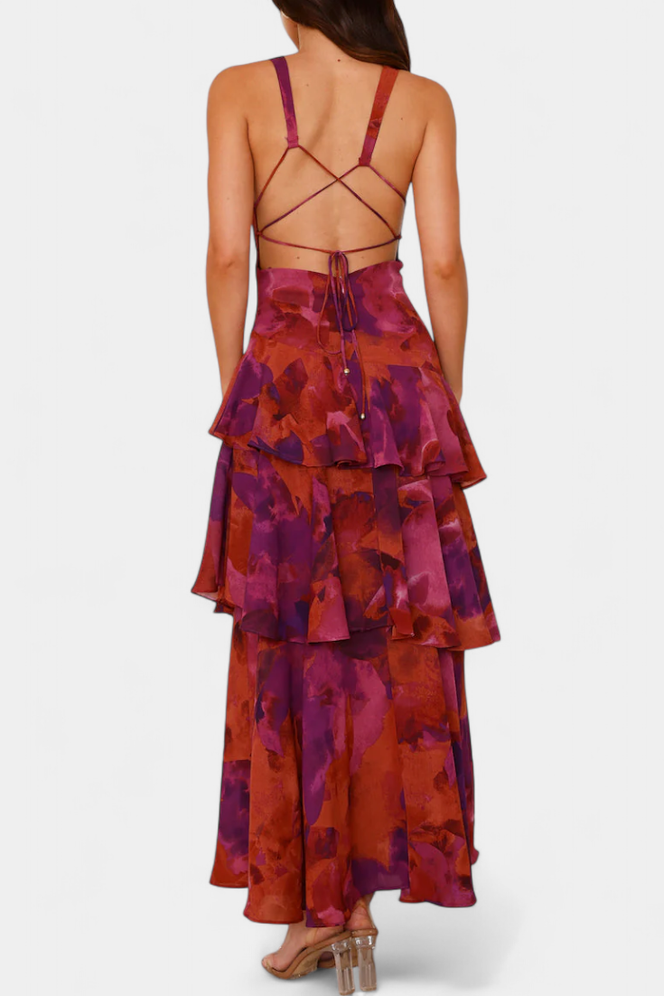 Robe du Dimanche en Georgette avec Décolleté en V et Couches Fluides