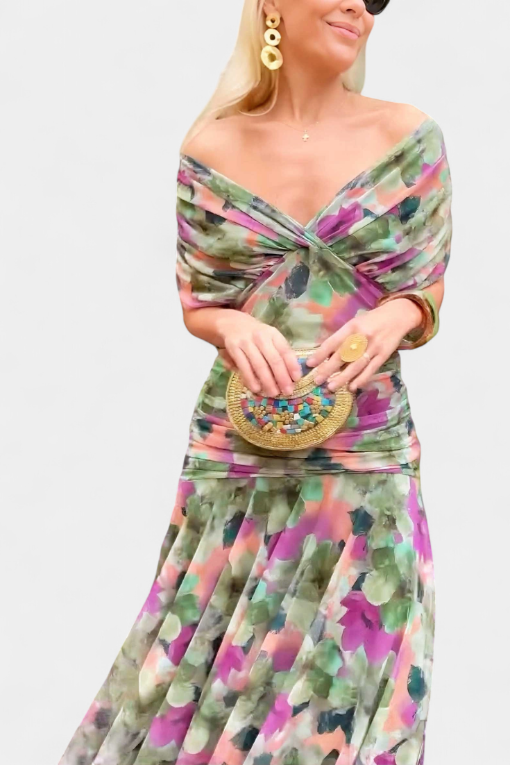 Robe longue Alondra avec imprimé floral et décolleté en V