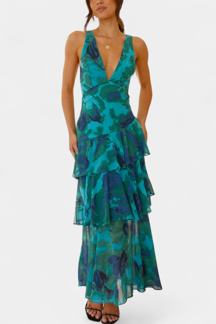 Robe du Dimanche en Georgette avec Décolleté en V et Couches Fluides