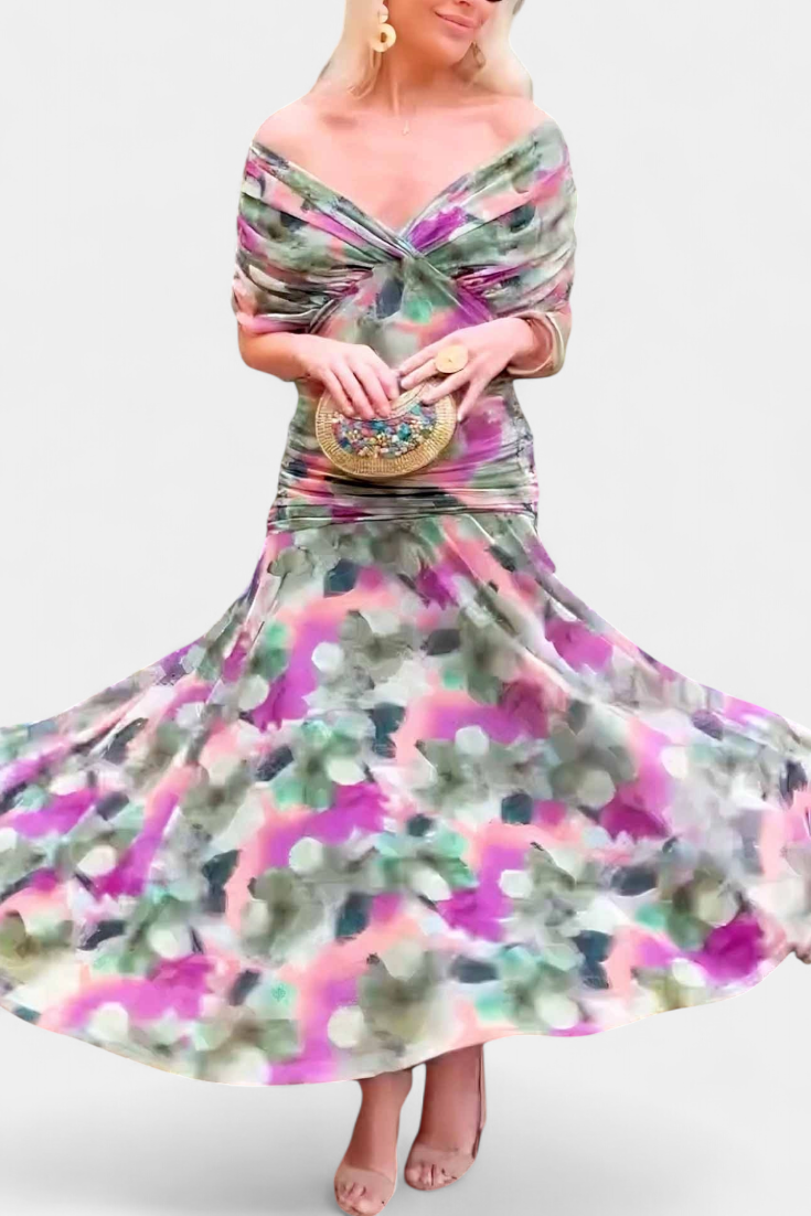 Robe longue Alondra avec imprimé floral et décolleté en V