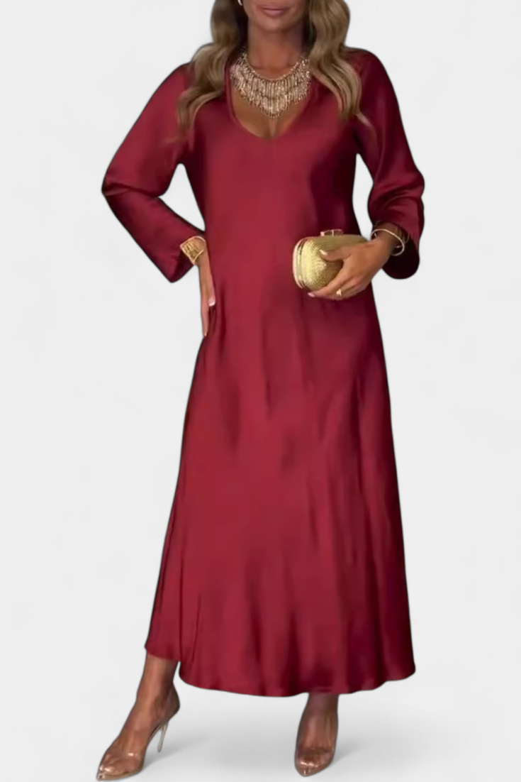 Floating Riva Dress with V-Neck and Long Sleeves