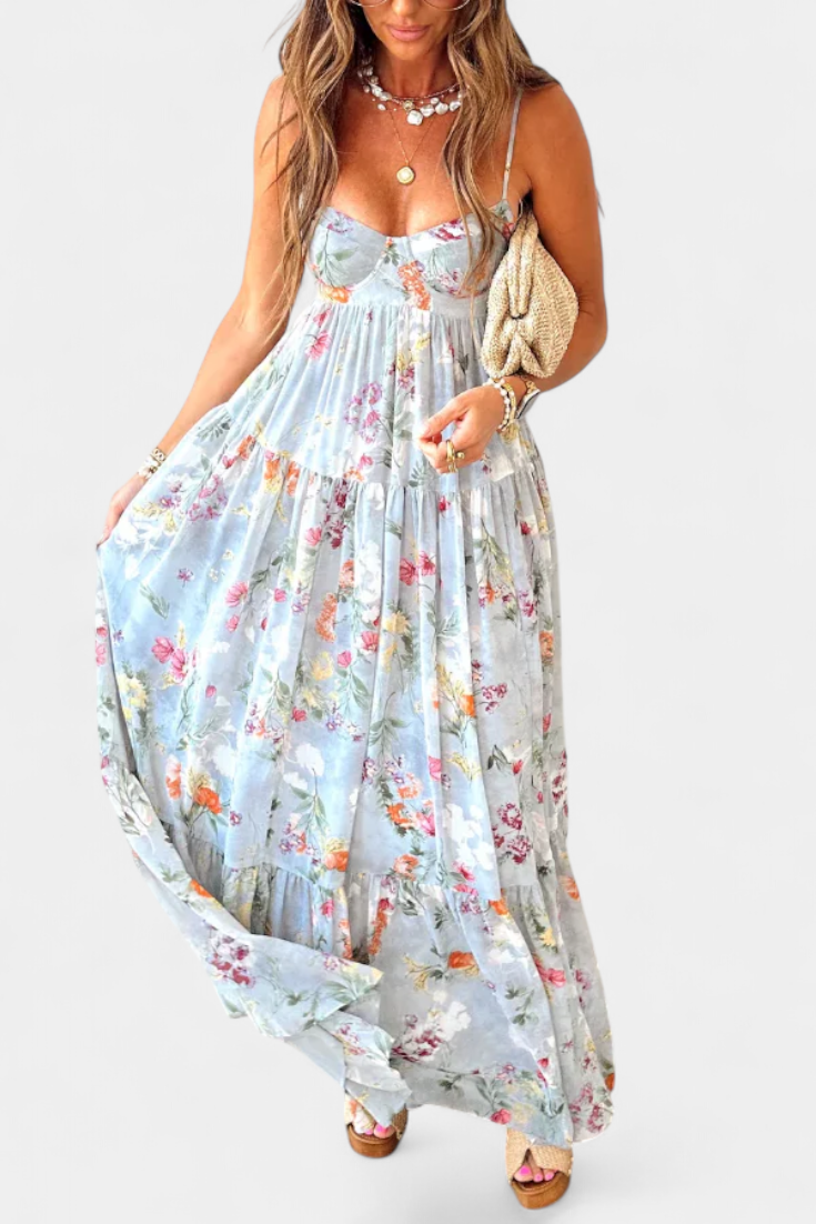 Robe Fleurie Neha avec Dos Nu et Fines Bretelles