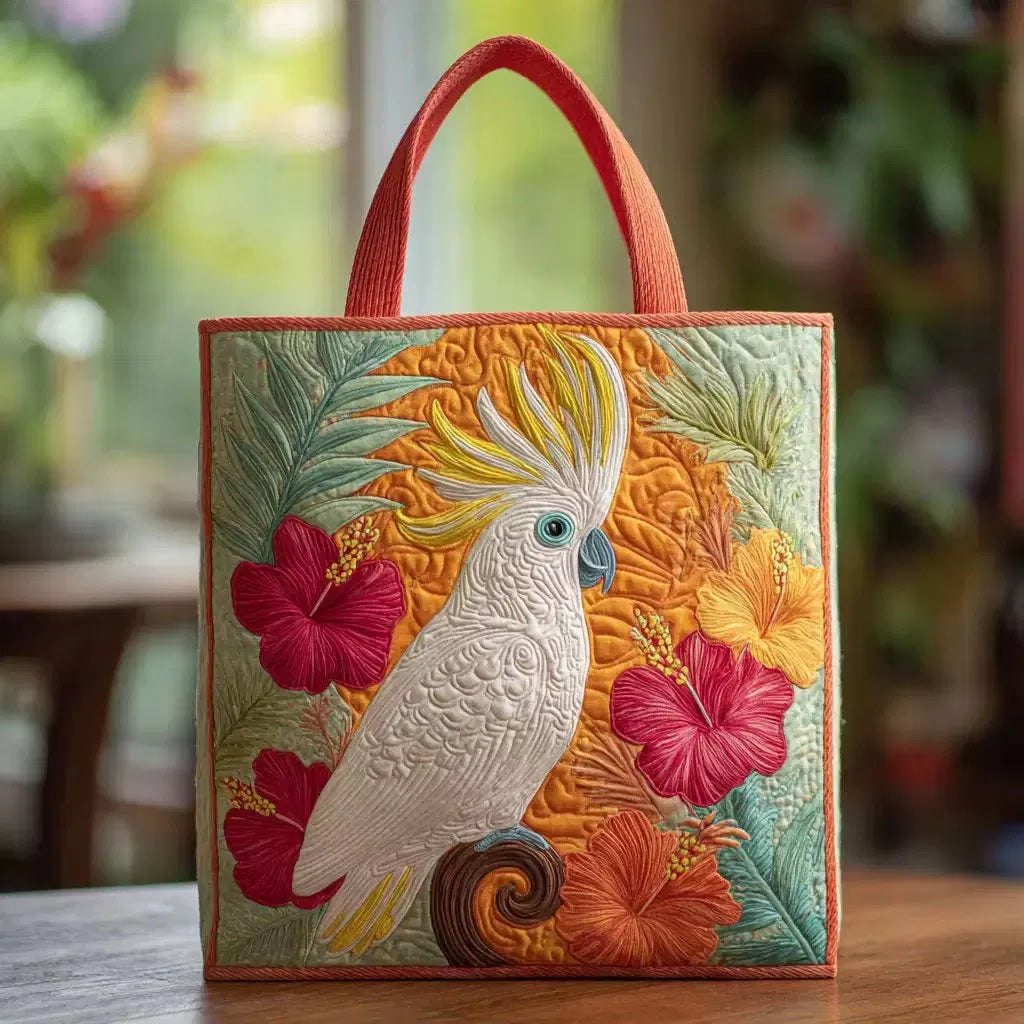 Sac Artisanal Matelassé - Cacatoès et Hibiscus