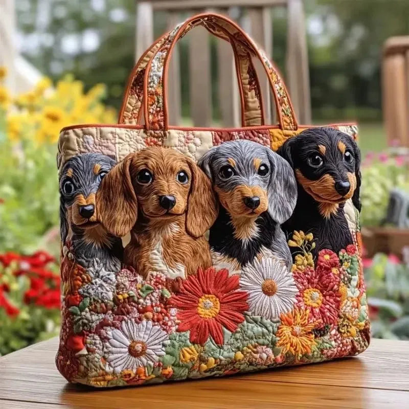 Sac Artisanal Matelassé - Teckels en Fleurs