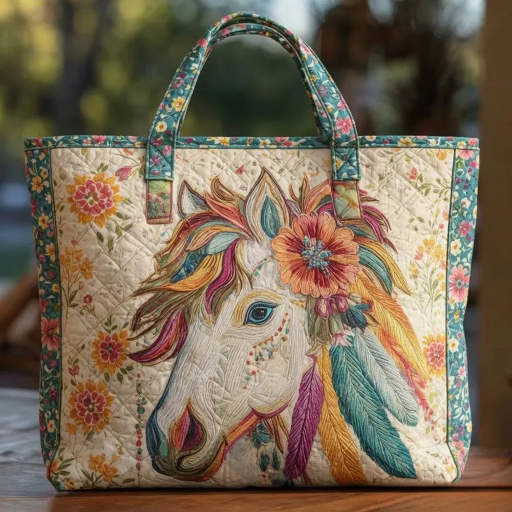 Sac Artisanal Matelassé - Cheval Bohème Fleuri