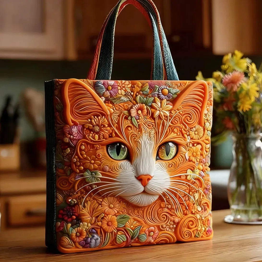 Sac Artisanal Matelassé - Portrait de Chat Roux