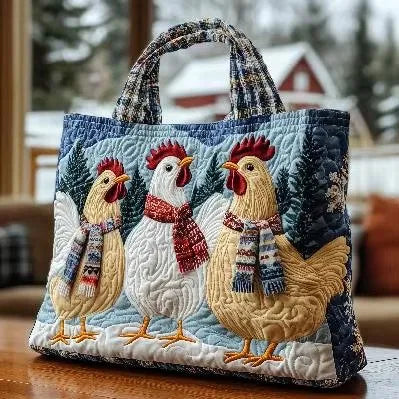 Sac Artisanal Matelassé - Poules Hivernales