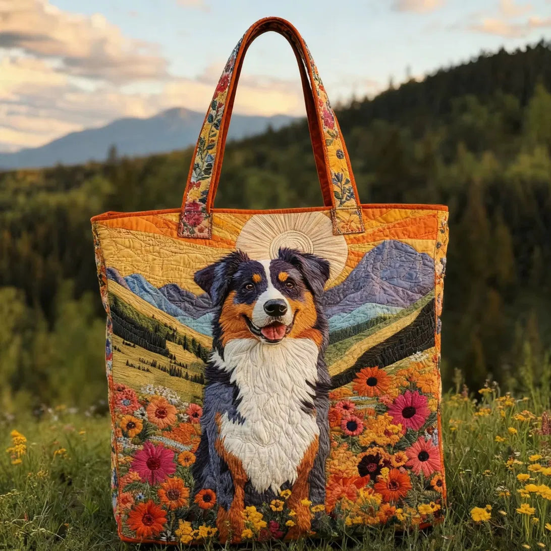 Sac Artisanal Matelassé - Berger Australien Fleuri