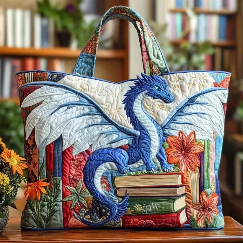 Sac Artisanal Matelassé - Dragon Bleu et Livres