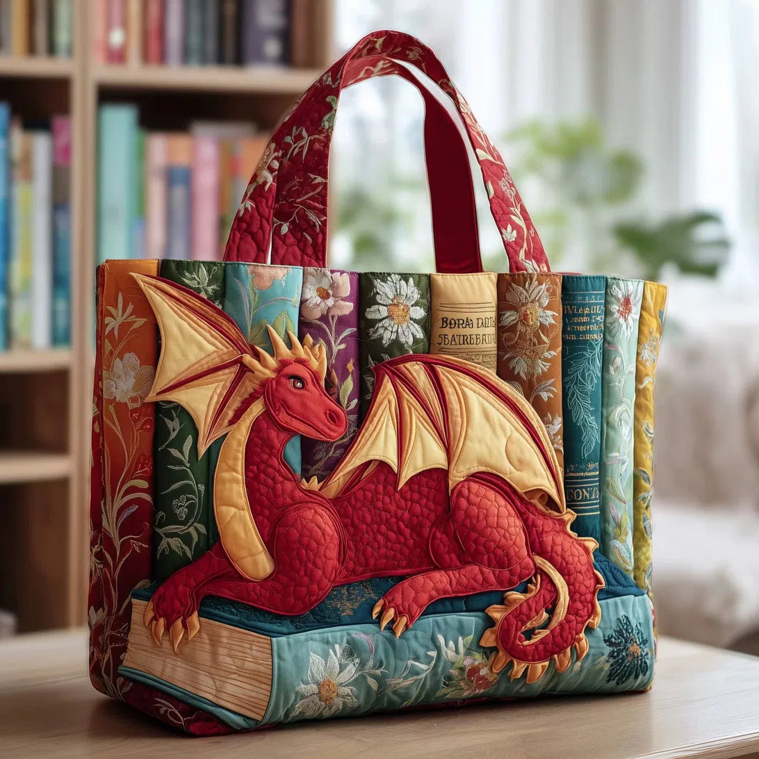 Sac Artisanal Matelassé - Dragon Rouge et Livres