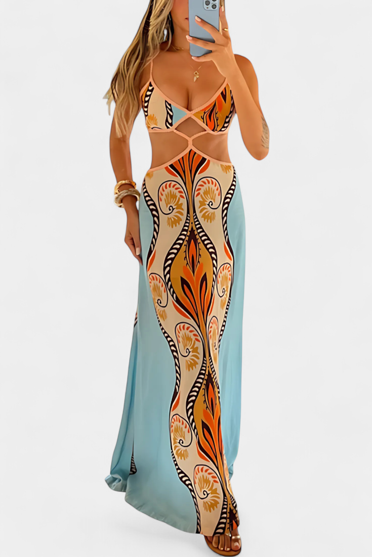 Sytella Dress with Cut-Out and Abstract Print